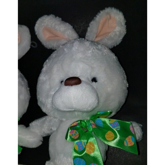 2 American Greetings White Easter Bunny Rabbit Plush Lot Green Bow Stuffed Toy - Picture 3 of 6